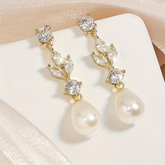 Pearl Drop Earrings with Crystal Accents – Gold Tone