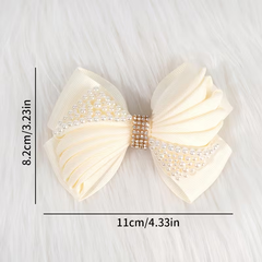 Pearl-Embellished Ivory Bow Hair Clip