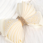 Pearl-Embellished Ivory Bow Hair Clip