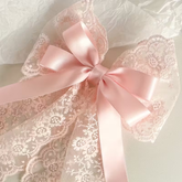Large Pink Dovetail Lace Bow with Satin Ribbon