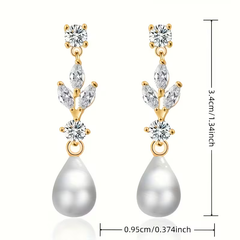 Pearl Drop Earrings with Crystal Accents – Gold Tone