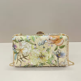 Floral Sequin Evening Clutch Bag with Chain Strap