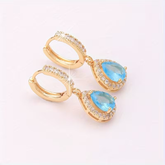 18K Gold Plated Teardrop Blue Crystal Drop Earrings