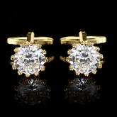 Crystal Cufflinks – Elegant Gold-Tone Formal Statement