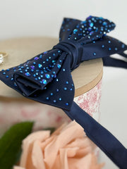 Navy Blue Bow Tie with Blue Crystal Detailing