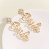 Golden Rhinestone “Bride” Statement Earrings