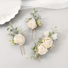 3-Piece Ivory Rose Bridal Hair Pin Set