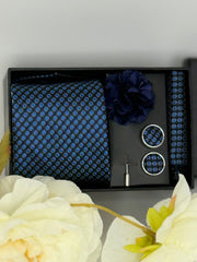 Black & Electric Blue Dot Luxury Tie Gift Set