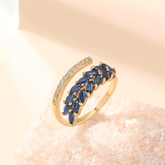 18K Gold Plated Blue Crystal Leaf Ring for Women
