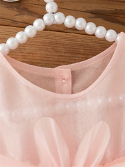 Luxury Pink Princess Dress with 3D Floral Appliqués