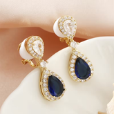 Luxury Sapphire Blue Teardrop Clip-On Earrings