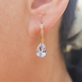 Gold Pavé Hoop Teardrop Crystal Earrings