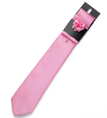 Men’s Light Pink Satin Tie Set with Lapel Flower & Tie Pin