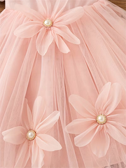 Luxury Pink Princess Dress with 3D Floral Appliqués