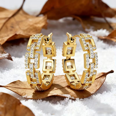 18K Gold Plated Crystal Hoop Earrings