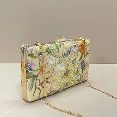 Floral Sequin Evening Clutch Bag with Chain Strap