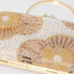 Luxury Pearl & Gold Floral Beaded Evening Clutch