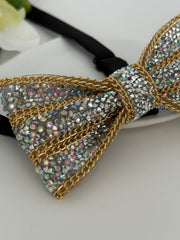 Luxury Crystal & Gold Chain Statement Bow Tie