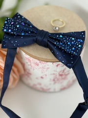 Navy Blue Bow Tie with Blue Crystal Detailing
