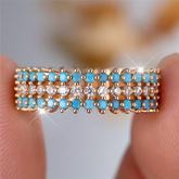 Gold Tone Crystal & Turquoise Fashion Ring