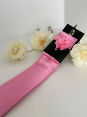 Men’s Light Pink Satin Tie Set with Lapel Flower & Tie Pin
