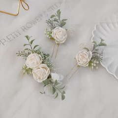3-Piece Ivory Rose Bridal Hair Pin Set
