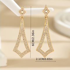 Golden Geometric Rhinestone Drop Earrings