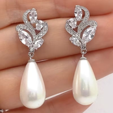 Elegant Pearl Drop Earrings – Crystal Bridal & Formal Jewelry