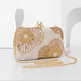 Luxury Pearl & Gold Floral Beaded Evening Clutch
