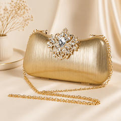 Golden Handbag with Crystal Clasp