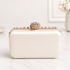 Gold Floral Jeweled Clutch with Blue Accents