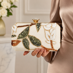 Elegant Floral Sequin Box Clutch