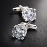 Luxury Men's Silver Tone Crystal Cufflinks