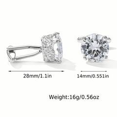 Luxury Men's Silver Tone Crystal Cufflinks