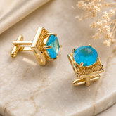Luxury Golden Blue Crystal Cufflinks