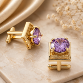 Luxury Gold Amethyst Purple Crystal Cufflinks for Men
