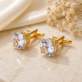 Luxury Golden Round Cubic Zirconia Cufflinks