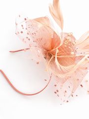 Peach Fascinator Headband with Pearls & Feathers
