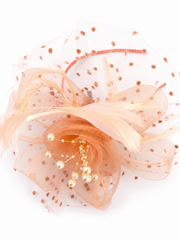 Peach Fascinator Headband with Pearls & Feathers