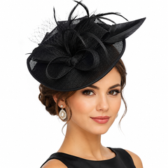 Luxury Black Feather Fascinator Hat for Women