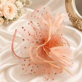 Peach Fascinator Headband with Pearls & Feathers