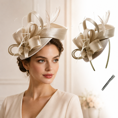 Feather & Satin Bow Wedding Headpiece