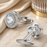 Luxury Silver Toned Crystal Cufflinks