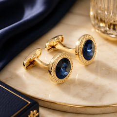 Golden Blue Crystal Cufflinks for Men