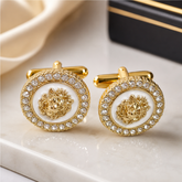 Gold Lion Head Crystal Cufflinks