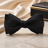 Luxury Black Satin Rhinestone Bow Tie