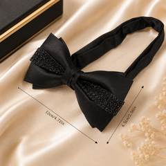 Luxury Black Satin Rhinestone Bow Tie