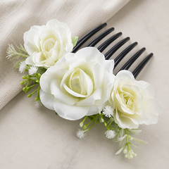 Elegant White Rose Floral Hair Comb
