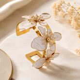 Elegant Gold-Tone White Floral Cuff Bracelet