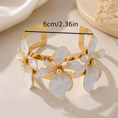 Elegant Gold-Tone White Floral Cuff Bracelet